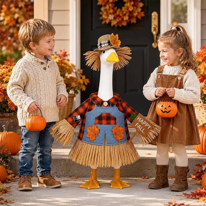Celltestria Fall Goose Outfit Scarecrow Porch Goose Clothes Thanksgiving Halloween Goose Costume for 23" Geese Holiday Outdoor Patio Yard Lawn Garden Decoration