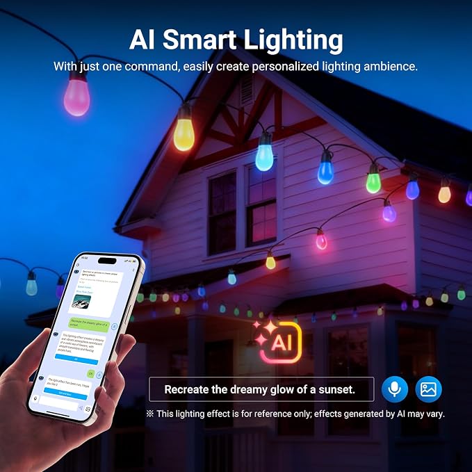 NEEWER 144ft Outdoor String Lights, App Control Smart AI RGB IC W Patio Balcony Backyard Outside Hanging Lighting, IP65 Waterproof, 45 LED Bulbs, 50+ Scenes, Compatible with Alexa Google, NR01