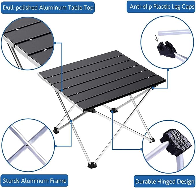 Folding Dining Table Outdoor Garden Furniture Sets Coffee Side Marching Tables Salon porable Folding Picnic Fishing Table Camping Supplies Equipment (Color : Black 40x35x29cm)