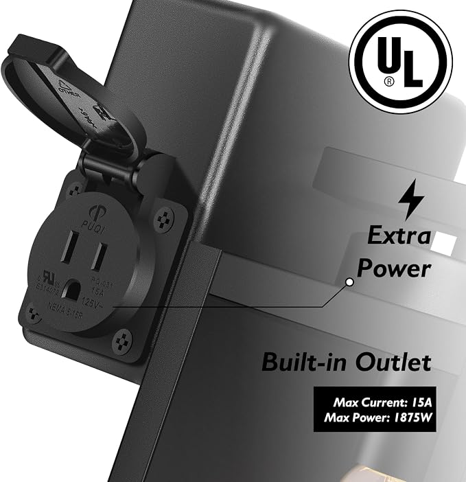 BesLowe Porch Lights with Outlet, Modern Outdoor Wall Light Fixtures, Black | UL-Listed Extra Power Socket, Waterproof, Rust-Resistant, Durable Metal with Clear Glass, Easy to Install