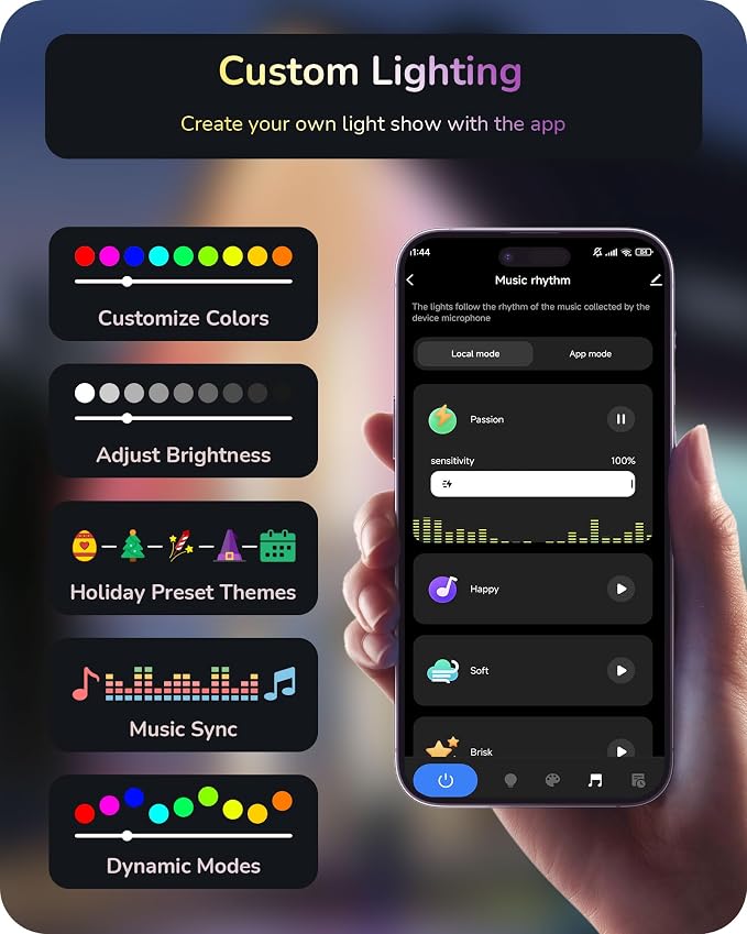 EDISHINE 120FT IP67 Waterproof Smart Outdoor Permanent Lights, RGBIC | App/Voice/Remote Control, 50 Scene Modes, LED Eave Lights, 120° Beam Angle for Daily and Festive Celebrations