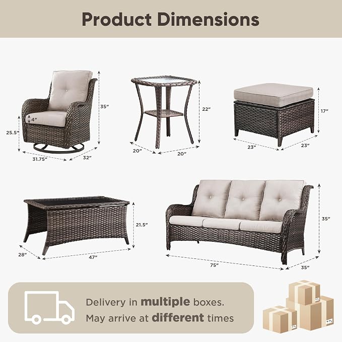 Belord 13 Piece Wicker Patio Furniture Set, Outdoor Swivel Rocker Chairs Set of 4 with Ottomans and Rattan Couch, All Weather Patio Conversation Furniture Set, for Pool,Yard Brown Wicker/Beige