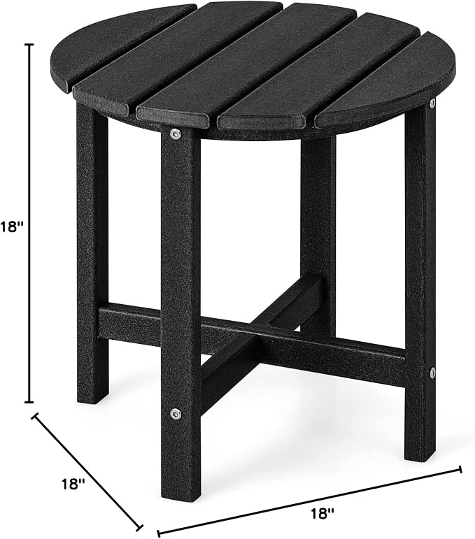 Tangkula Round Outdoor Side Table, 18 Inch Weather Resistant HDPE Adirondack Table, Outdoor Indoor Chairside End Tables, Patio Side Table for Lawn Garden Balcony Backyard, Easy Assembly (1, Black)