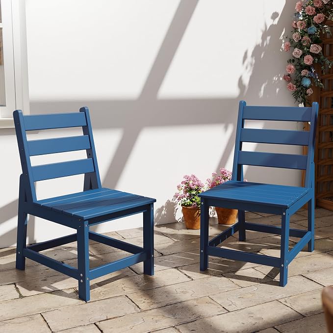GREENVINES Patio-Chair | Outdoor Dining Chairs Set of 2 | HDPE Plastic | Armless |All Weather | for Backyard Deck Poolside Garden | Blue