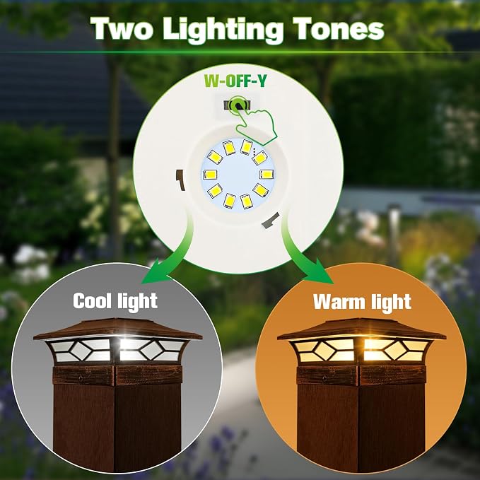 Solar Post Cap Lights Outdoor 12pack, Waterproof Solar Powered Deck Fence Post Lights for 4x4 Wood/Vinyl Posts, Solar Outdoor LED Light with Cool/Warm Lighting Decorate Garden Patio Porch…