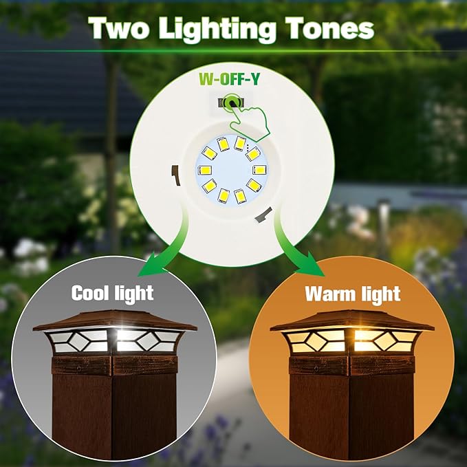 Solar Post Cap Lights Outdoor 6pack, Waterproof Solar Powered Deck Fence Post Lights for 4x4 Wood/Vinyl Posts, Solar Outdoor LED Light with Cool/Warm Lighting Decorate Garden Patio Porch…