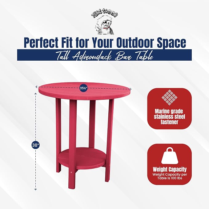 Phat Tommy Round Bar Height Patio Table - Outdoor Bar Table - Balcony Height Patio Furniture for Your Deck - Poly Outdoor Furniture, Cranberry Red