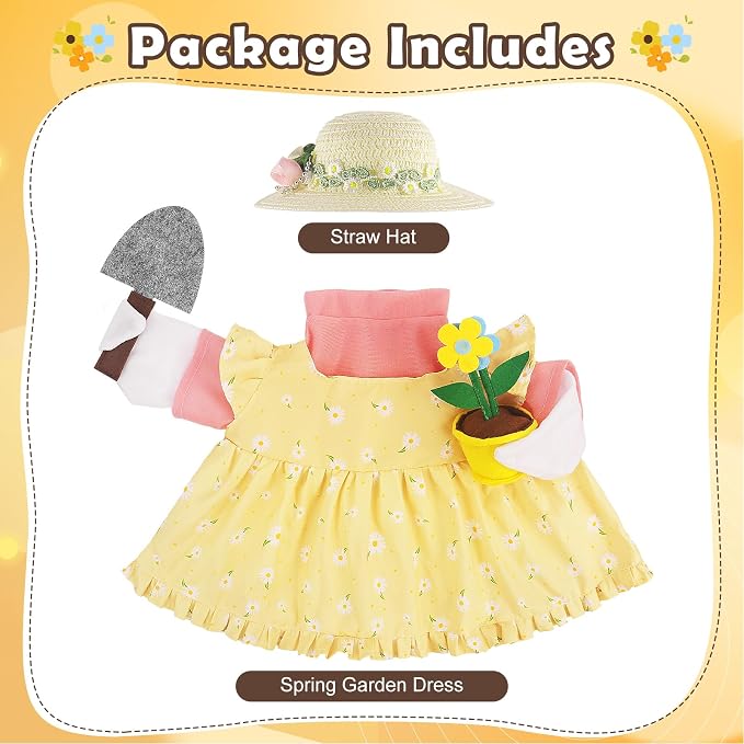 Erythem Gardener Porch Goose Outfits, Cute Spring Porch Goose Clothes with Straw Hat, Shovel & Flower Pot Fits 23" Cement Plastic Geese Statue for Outdoor Garden Yard Decor