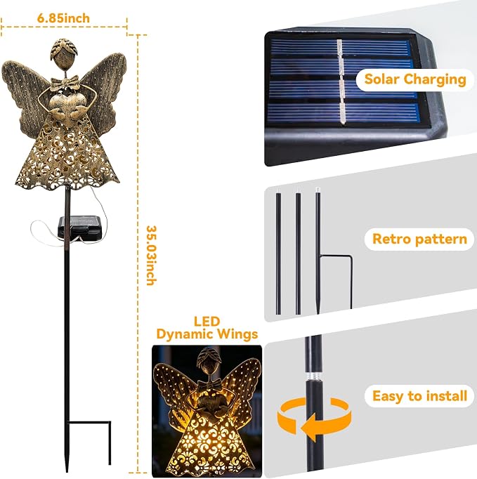 SRNPMIU Angel Solar Lights Outdoor Decor, Solar Angel Garden Decorations | IP65 Waterproof, Gifts for Women Mom, for Yard Patio Lawn Pathway Landscape