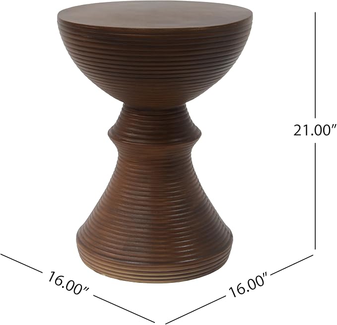 16" Round Side Table, Outdoor Concrete End Table, Half Sphere Patterned Accent Table, Decorative Side Table, Stylish End Table for Patio Balcony Beach Pool Side, Natural