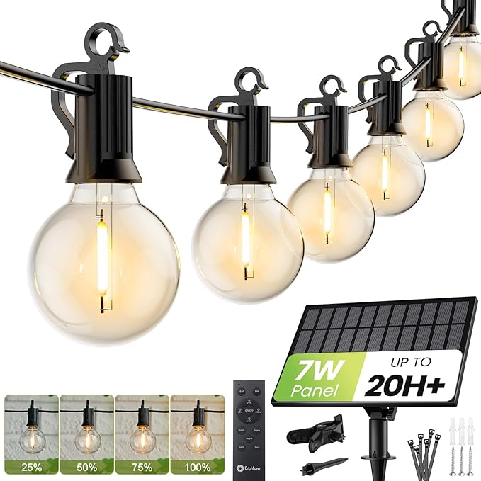 Brightown 208FT Solar String Lights Outdoor, IP65 Waterproof, Remote, Timer | Patio Lights with 100 LED Shatterproof Bulbs, 3 Light Modes, Dimmable, Outside Light for Backyard Porch Yard Party Xmas Decor