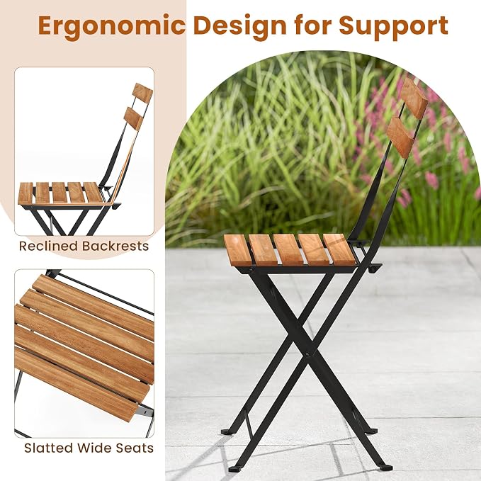 Tangkula 3 Pieces Patio Dining Set, Outdoor Square Table and Folding Chairs with Metal Frame, Space Saving Furniture Set for Yard Porch Deck Backyard