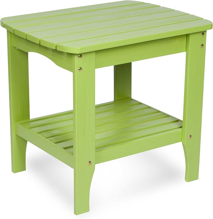 Shine Company Long Island Rectangular Solid Wood End Table, Outdoor Adirondack Side Table, Lime Green