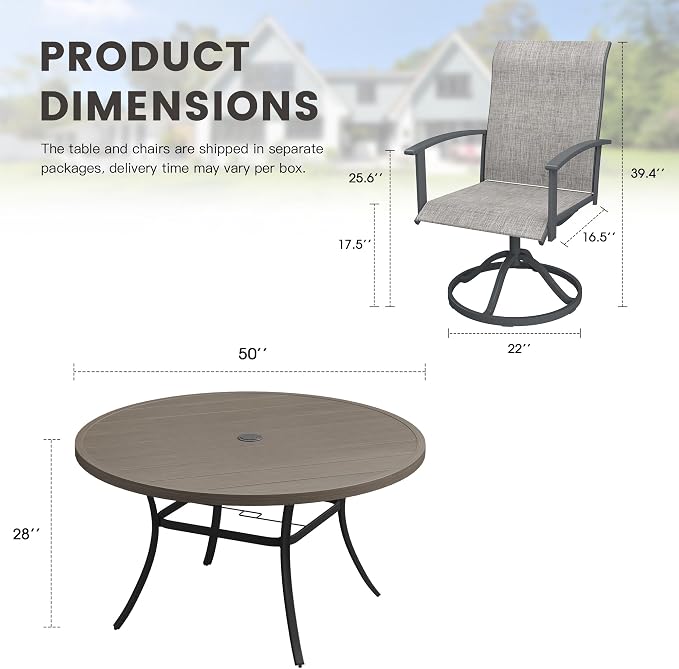 7 Pieces Round Patio Dining Set, Outdoor Furniture of 50" Round Patio Table and Patio Swivel Chairs for Backyard Lawn Garden, Grey Table and Grey Chairs