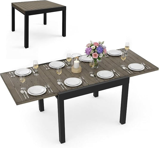 Expandable Patio Dining Table for 4-8 Person, Aluminum Extendable Outdoor Table, 38"-77" Adjustable Patio Table, Square/Rectangular Outdoor Accent Table for Garden, Backyard, Poolside, Gray