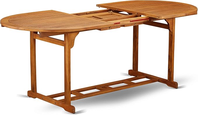 East West Furniture BSBS9CANA 9 Piece Patio Bistro Dining Furniture Set Includes an Oval Outdoor Acacia Wood Table and 8 Folding Arm Chairs, 36x78 Inch, Natural Oil
