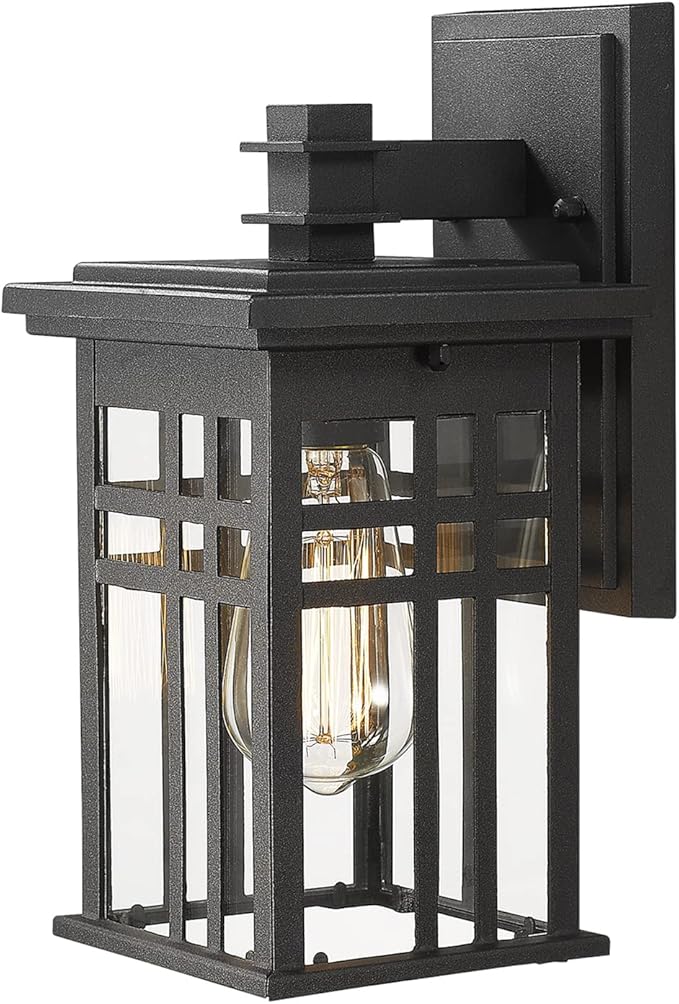 zeyu 12-Inch Outdoor Wall Lantern, Black Aluminum, Clear Glass, 20068B1 | Black Aluminum Hardwired Wall Sconce with Clear Glass and Open Bottom; Uses One E26 Bulb Up to 100W, Sold Separately.