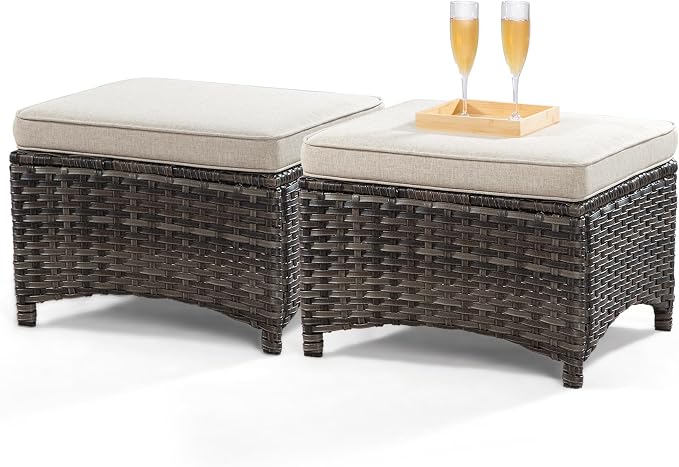 Outdoor Wicker Couch Set 6 Pieces - Outdoor Wicker Patio Furniture Set with 2 Armchairs, 2 Couch and 2 Ottomans, Olefin Cushions Included(Mixed Grey/Beige)