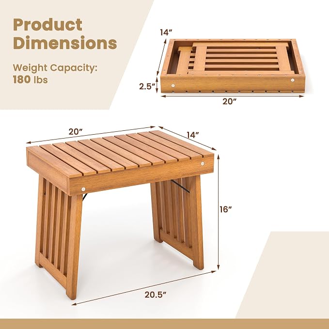 HAPPYGRILL Outdoor Folding Side Table Set of 2, Foldable Patio Acacia Wood End Table with Slatted Tabletop & Leg Frame, Small Outside Table for Backyard Poolside Porch (Teak Finish)