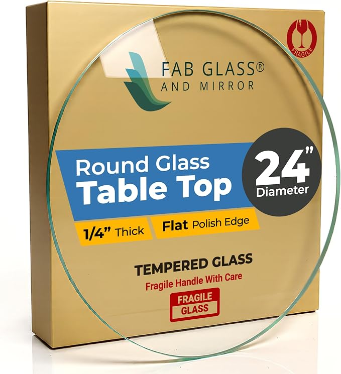 24" Inch Round Glass Table Top 1/4" Thick Flat Polish Edge Tempered by Fab Glass and Mirror