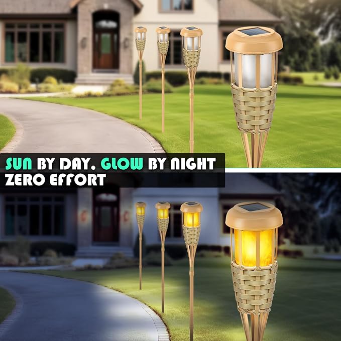 Solar Outdoor Lights, Solar Torch Lights Outdoor Flickering Flame, Outdoor Decorations for Patio Path Yard - 6 Pack