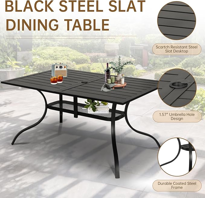 SUNCROWN 8 - Piece Outdoor Dining Set, Patio Furniture Set with 6 Textilene Dinning Chairs, 1 Rectangle Metal Table and 1 Brown 9Ft Patio Umbrella for Lawn Garden Backyard Deck, Grey