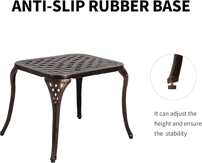 HOMEFUN Outdoor Side Table Small Cast Aluminum Metal End Table for Outside Patio Furniture - Bronze