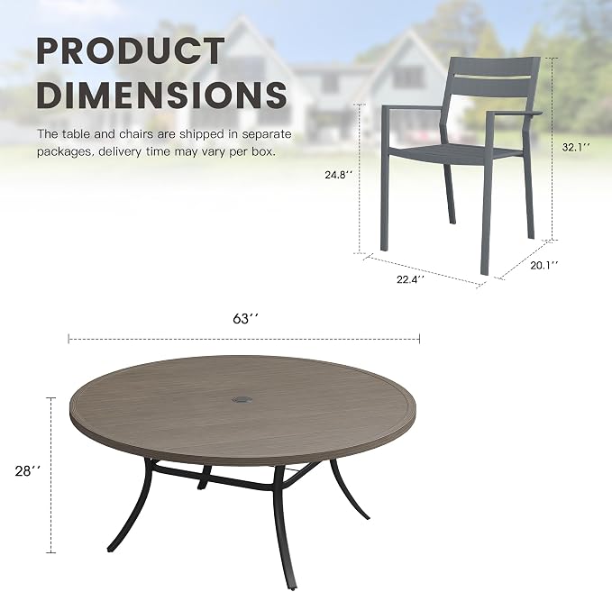 Patio Dining Set for 10, Round 63" Outdoor Dining Table and Chairs Set with Stackable Patio Chairs Outdoor Furniture for Garden Deck Backyard, Grey Table and Grey Chairs