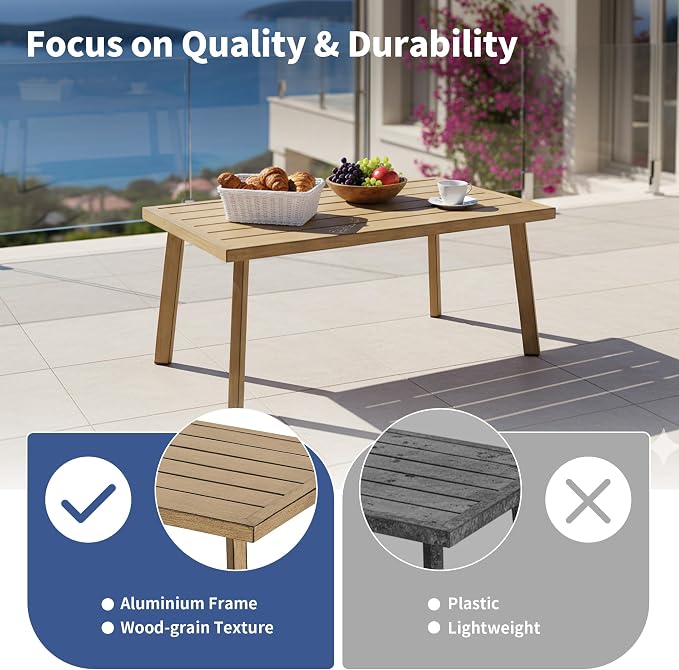 4-Piece Patio Sofa Set, Never-Rust Aluminum Patio Furniture with Thick Removable Cushions, Outdoor Conversation Set with 2 Armchairs, Loveseat & Table for Garden Deck Pool Poolside (Brown)