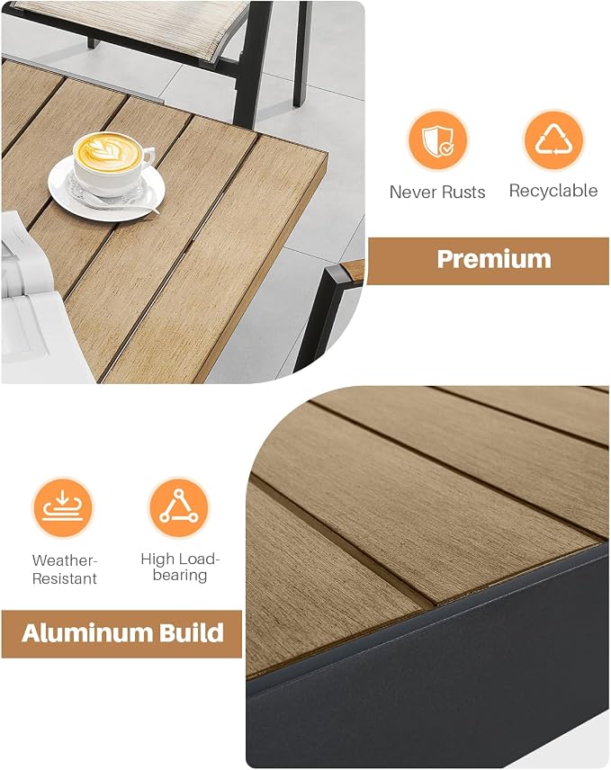 Teak Expandable Outdoor Dining Table for 8, Never-Rust Aluminum Patio Dining Table, 63''-83'' X-Shaped Extendable Dining Table with Umbrella Hole for Garden Porch Deck Indoor or Outdoor Meals