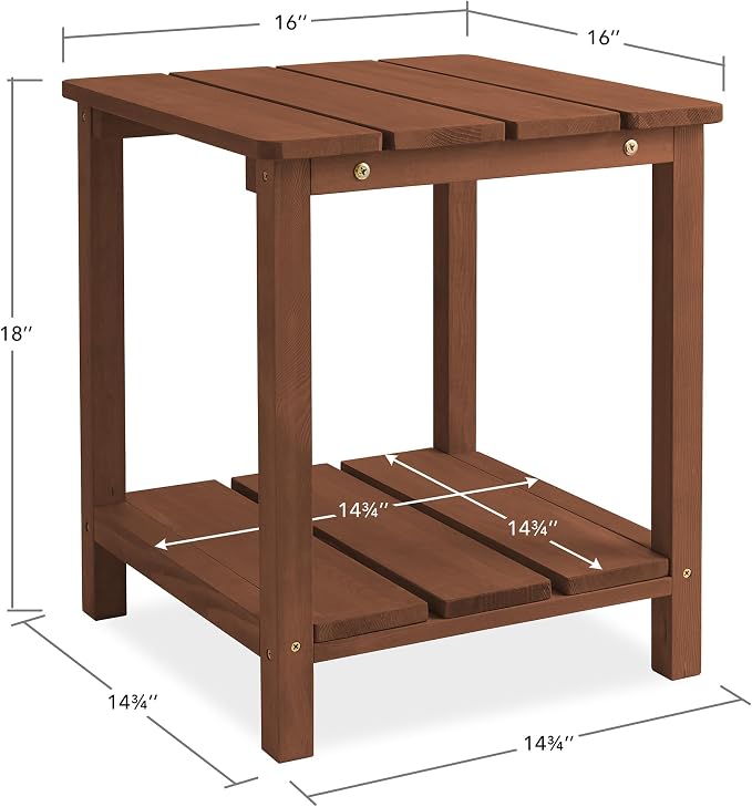 Casafield Adirondack Side Table, Set of 2 Cedar Wood Outdoor End Table with Shelf for Patio, Deck, Lawn and Garden - Espresso