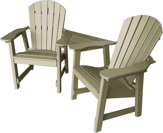 Phat Tommy 2 Chair Dining Table Set - Poly Outdoor Furniture - Small Patio Dining Set for Apartment Balcony Furniture, Recycled Poly Lumber Chairs and Table, Weatherwood