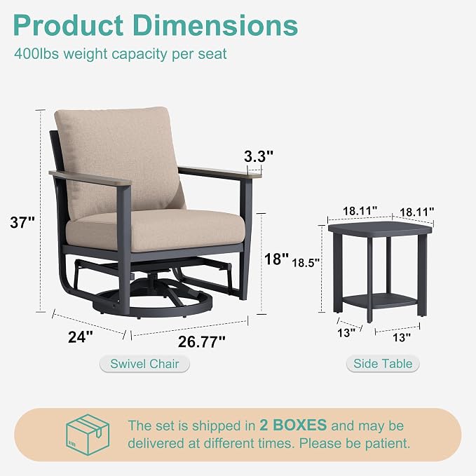 6-Piece Patio Rocking Swivel Chair Outdoor Aluminum Bistro Set with Coffee Table, Outdoor Patio Furniture Set with High Backrest & Thickened Cushions for Garden, Deck and Balcony, Sand