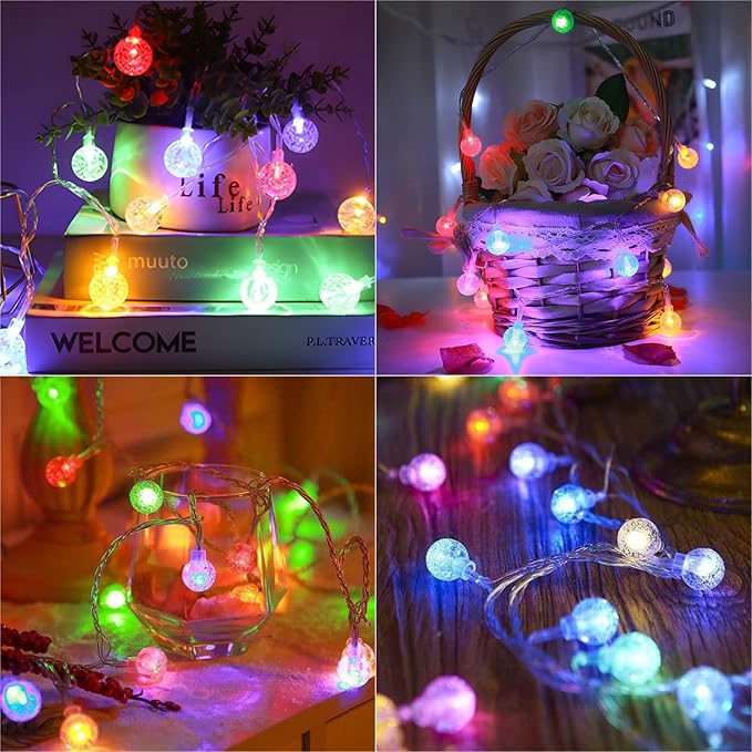 Metaku Color Changing Globe String Lights Fairy Light 26ft 60LED & Remote | Battery Operated Indoor Outdoor Hanging String Lights Christmas Lights for Home Party Patio Garden Classroom Wedding