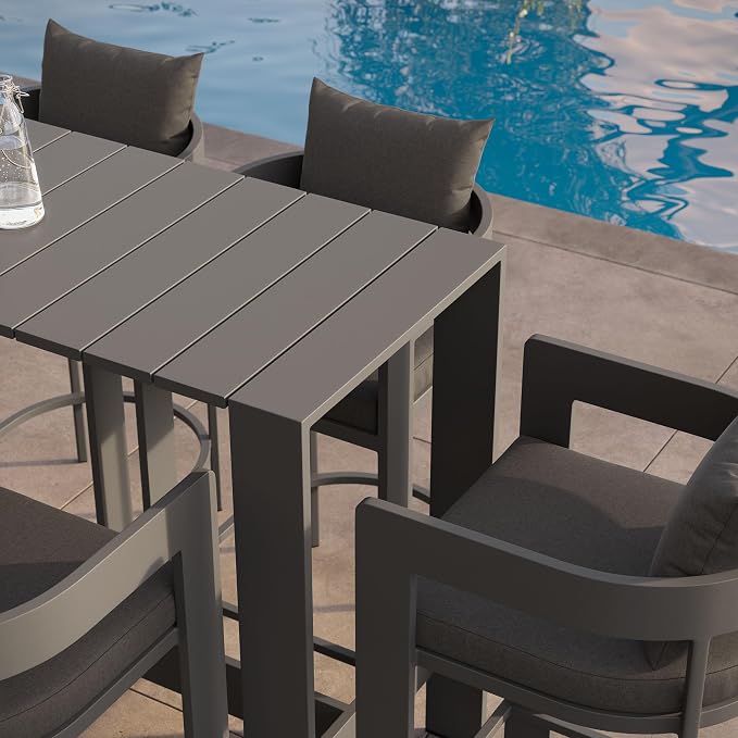 Modway Tahoe 5-Piece Outdoor Patio Bar Table Set in Charcoal