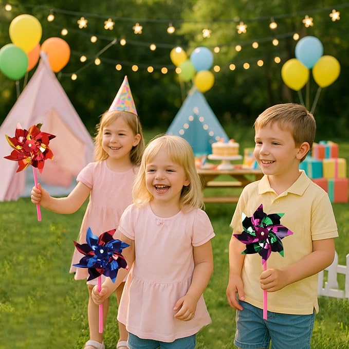 JOHOUSE 100 PCS Pinwheels for Kids, Pinwheels for Yard and Garden | Garden Party Favors, Yard Decorations, DIY Crafts