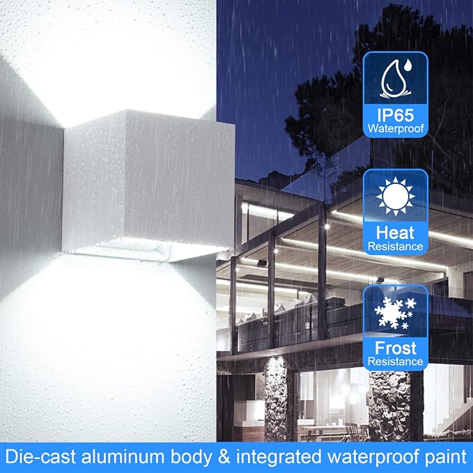 Juyace 4 Pack 20W LED Modern Wall Sconce Outdoor Up and Down Exterior Light | 2000lm,hardwire,No photocell Light Fixture, up down Angle-Adjustable,Square 4.7",IP65 Waterproof for Porch Patio,Black
