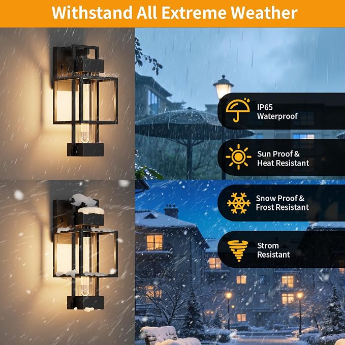Hotsonic 2 Pack Dusk to Dawn Outdoor Exterior Lighting Fixtures Wall Mount, 15'' Dimmable Porch Lights for Outside, Waterproof Wall Lantern Lamps, Black Sconce Coach Lights for House, Garage