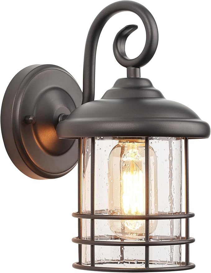 MICSIU Narrow 5.5" Wide Bronze Porch Light 1 Pack, H9.8 Vintage Farmhouse | Metal Round WaterProof Outdoor Wall Sconce, Seedy Glass Outside Fixture For Small Sidelight, Front Door, Garage