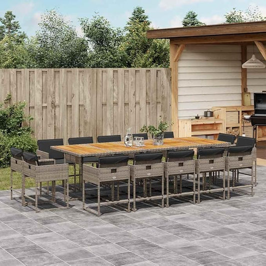 15 Piece Outdoor Patio Dining Set, Foldable PE Rattan Chairs and Acacia Wood Table for Garden Backyard Deck Dining