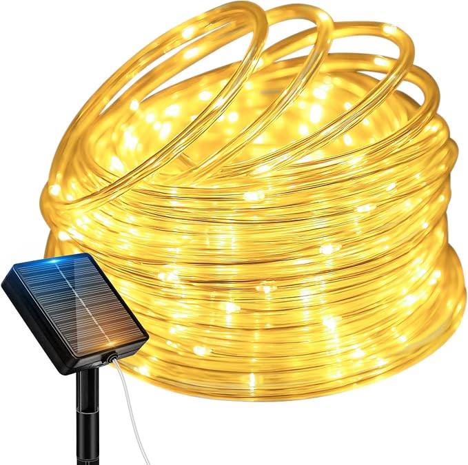 btfarm Solar Rope Lights, 60LED 20FT Solar String Lights Outdoor Waterproof, 8 Lighting Modes Solar Powered Strip Trampoline Light for Outside Garden Tree Christmas Yard Patio Decor, Warm White
