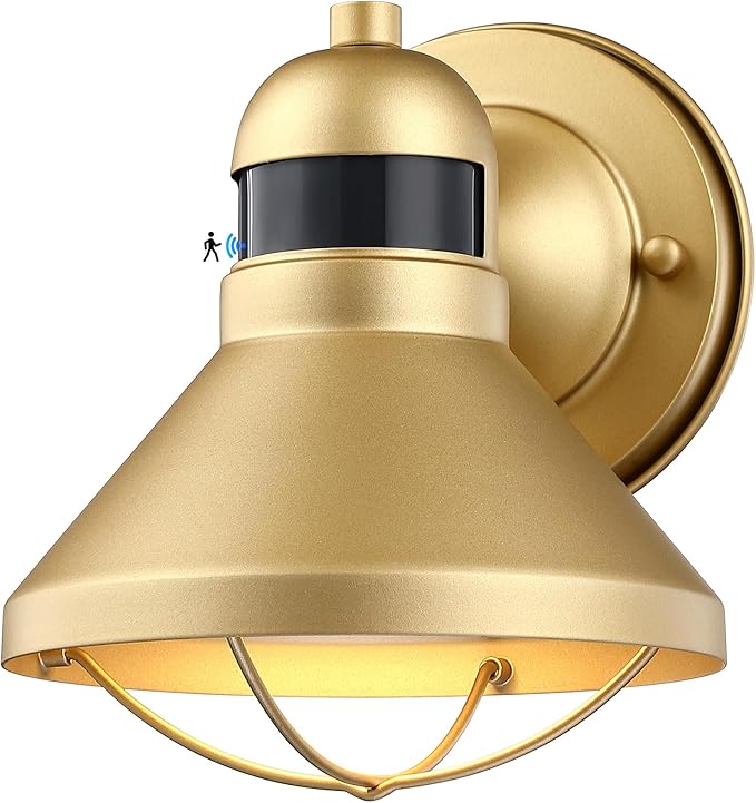 Dusk to Dawn Motion Sensor Outdoor LED Barn Light Fixture Gold | Exterior Porch Lantern Waterproof Outside Wall Sconce Lighting Rustic Farmhouse Wall Mount Lamp for House Garage Patio