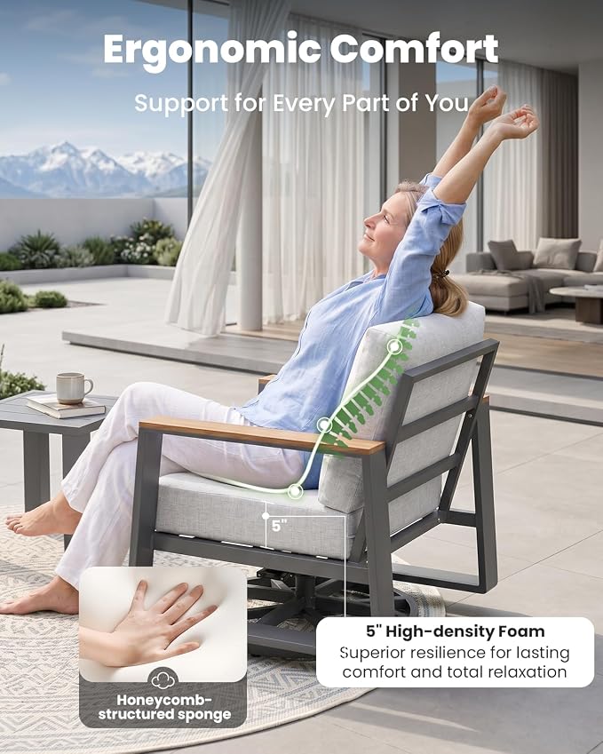 Outdoor Swivel Patio Chairs Set of 3, Aluminum Large 3-Piece Outdoor Patio Conversation Furntiure Set with Side Table, Luxury Wider Seat & High Back Bistro Table and Chairs Set of 3, Gray