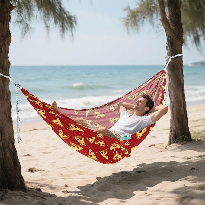 Camping Hammock Outdoor Hammocks for Outside Red Pizza Beach Trees Portable Lightweight with Pockets Tree Straps Indoor