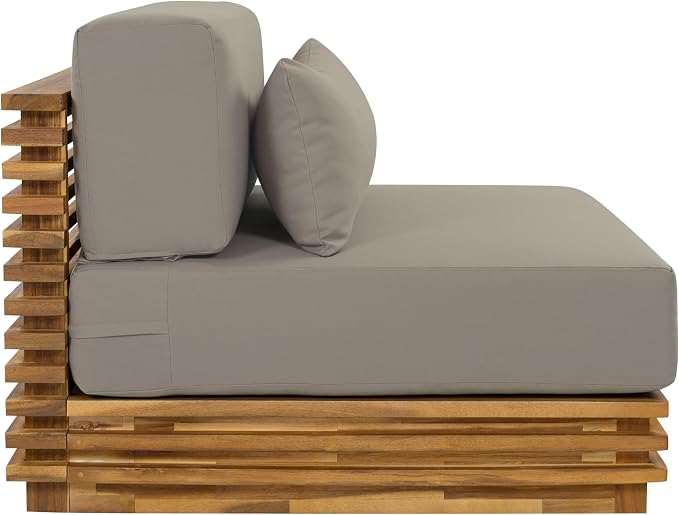 Christopher Knight Home Oversized Outdoor 2 Piece Chat Set Acacia Wood Patio Club Chair and Side Table Natural Finish Water Repellent Cushions Deep Seat Patio Furniture Set Beige