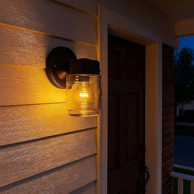 Design House 505198 Jelly Jar Classic 1-Light Indoor/Outdoor Wall Light with Clear Ribbed Glass for Entryway Porch Patio, Oil Rubbed Bronze | Wall Mount, Traditional, Steel, Lighting, 505198