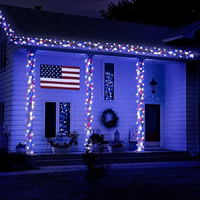 JMEXSUSS 600 LED Red White and Blue Lights Outdoor,4th of July Decor Lights | 168Ft Fourth of July Lights for Memorial Day Patriotic American Indoor Holiday Tree Party Independence Christmas Decor