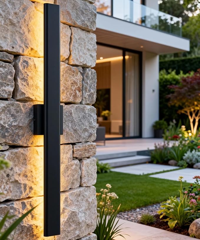 Aipsun 2 Packs Outdoor Wall Sconce, 3000K 4000K 6000K, 31.5in Modern Black Exterior Light, Long LED Linear Wall Light Outside Lighting for Entrance, Hallway, Garage, Porch(3CCT)