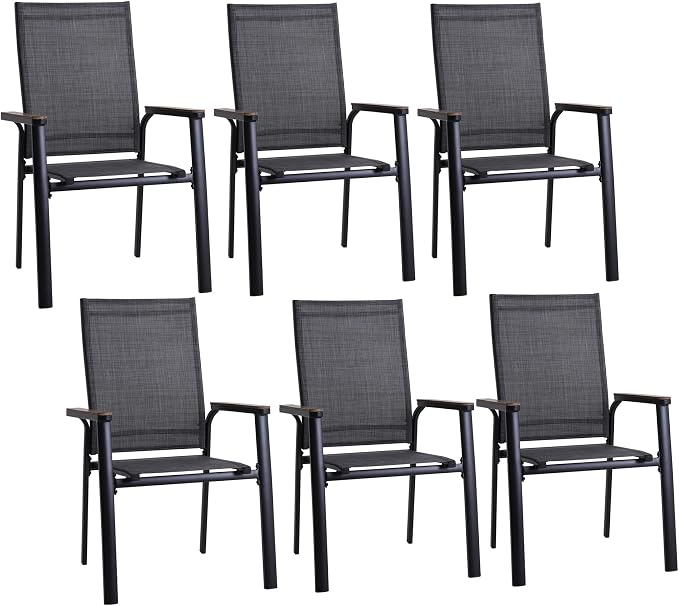 Sophia & William Patio Dining Chairs Set of 6, Stackable Aluminuum Frame | Grey textilene, Weather-resistant, light-weight & space-saving, Breathable & quick-drying, Outdoor deck backyard porch