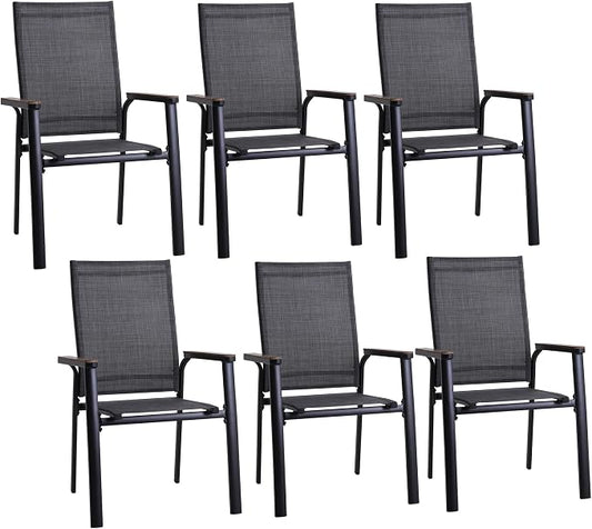 Sophia & William Patio Dining Chairs Set of 6, Stackable Aluminuum Frame | Grey textilene, Weather-resistant, light-weight & space-saving, Breathable & quick-drying, Outdoor deck backyard porch